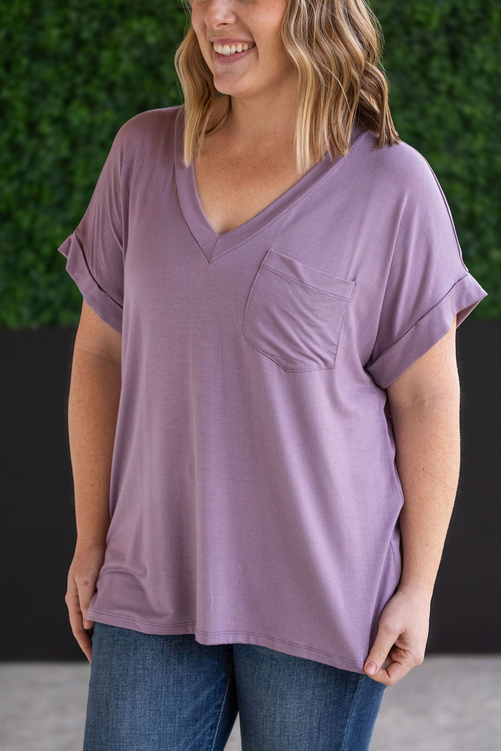 Sierra Pocket Tops - Dusty Purple-Tops- Corner Stone Spa and Salon Boutique in Stoughton, Wisconsin