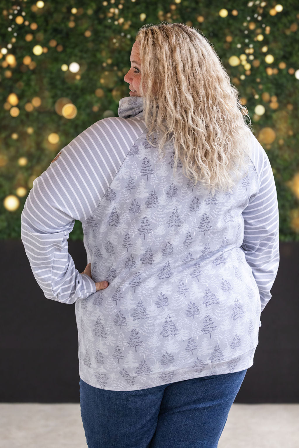 Classic Zoey ZipCowl Sweatshirt - Grey Trees and Stripes-Pullover- Corner Stone Spa and Salon Boutique in Stoughton, Wisconsin