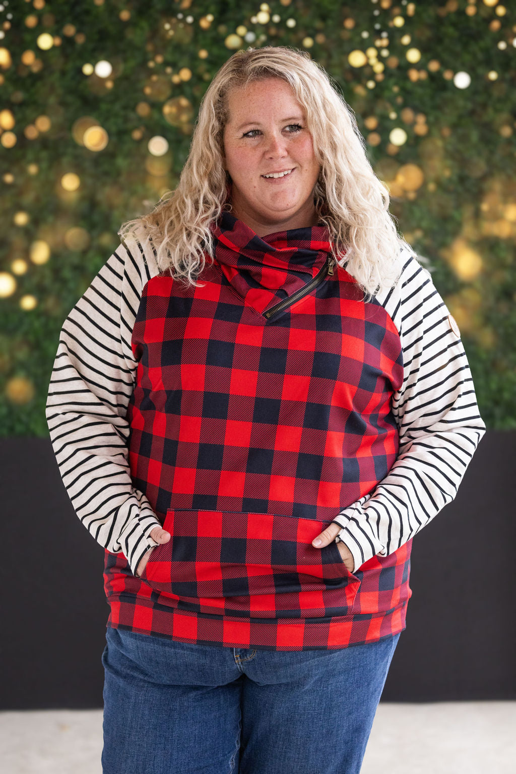 Zoey ZipCowl - Buffalo Plaid and Oatmeal Stripes-clothing- Corner Stone Spa and Salon Boutique in Stoughton, Wisconsin