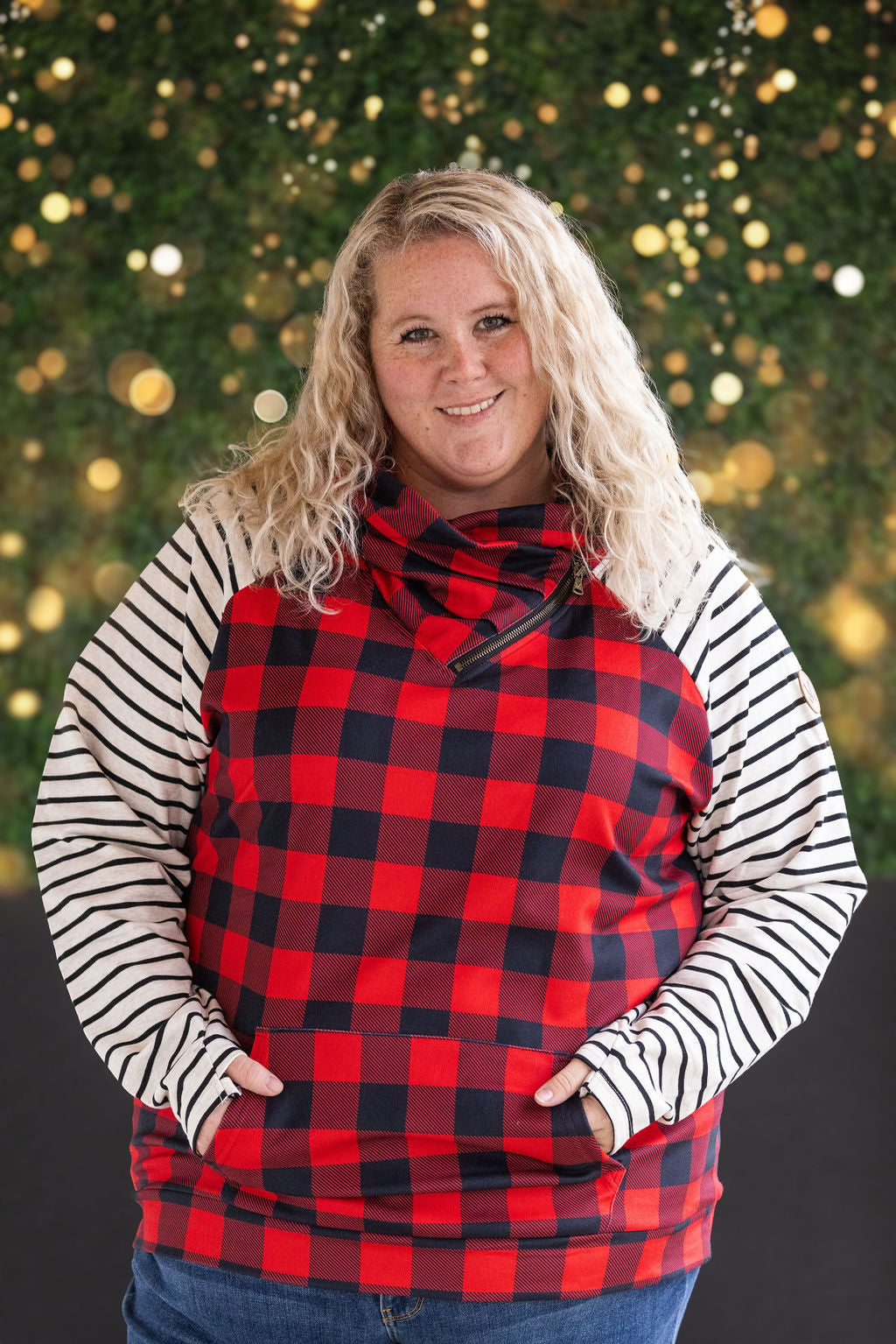 Zoey ZipCowl - Buffalo Plaid and Oatmeal Stripes-clothing- Corner Stone Spa and Salon Boutique in Stoughton, Wisconsin