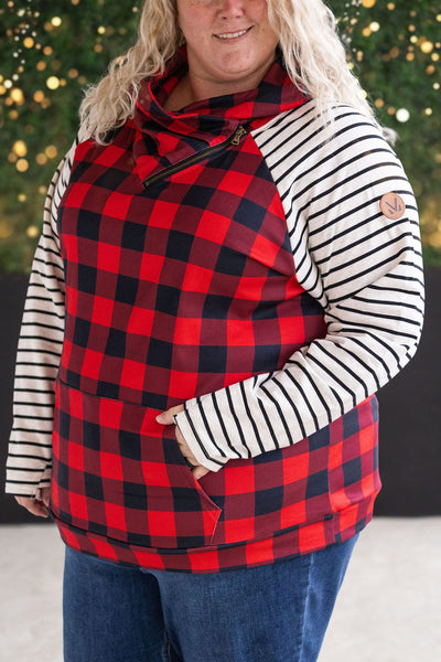 Zoey ZipCowl - Buffalo Plaid and Oatmeal Stripes-clothing- Corner Stone Spa and Salon Boutique in Stoughton, Wisconsin