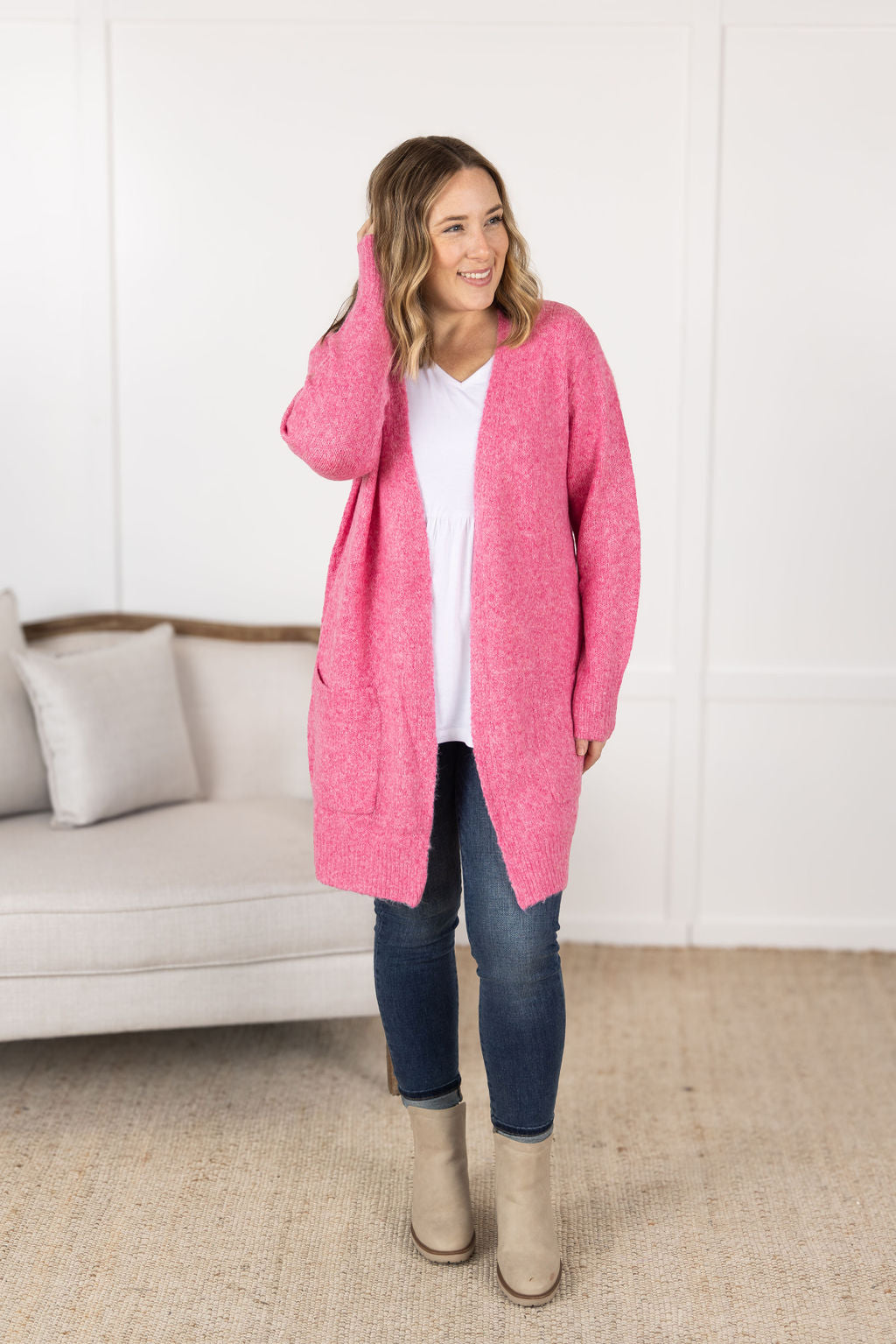 Madison Cozy Cardigan - Pink- Corner Stone Spa and Salon Boutique in Stoughton, Wisconsin