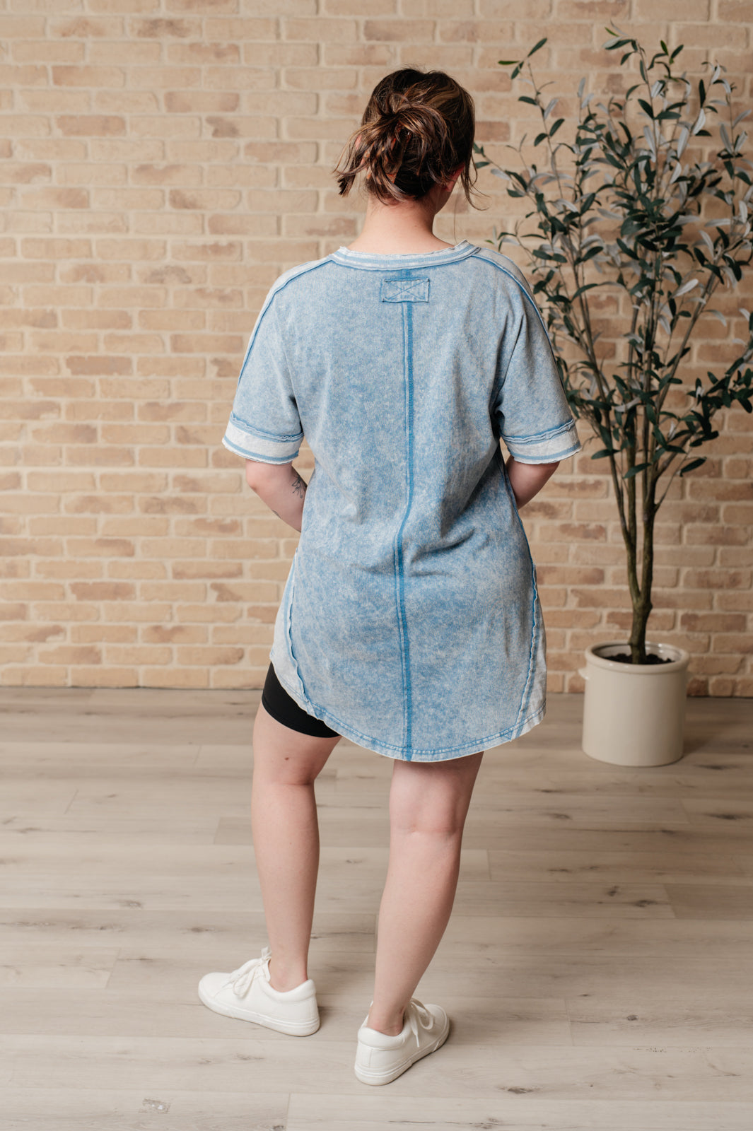 Earthy Chic Mineral Wash Mini Dress in Denim|Corner Stone Spa Boutique-Tops- Corner Stone Spa and Salon Boutique in Stoughton, Wisconsin