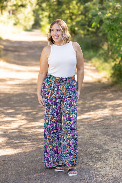 Presley Palazzo Pants - Navy and Pink Floral Mix|Corner Stone Spa Salon-bottoms- Corner Stone Spa and Salon Boutique in Stoughton, Wisconsin