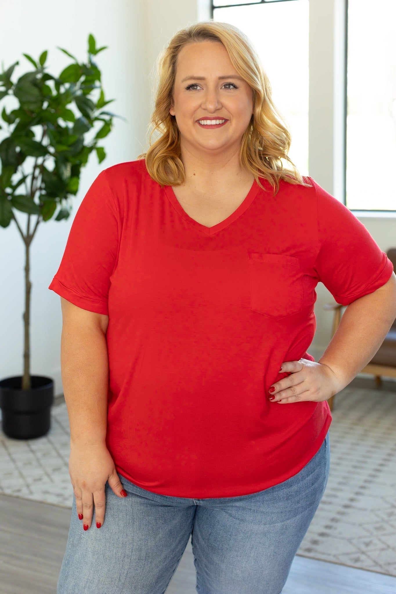 Sophie Pocket Tee - Red|Corner Stone Spa Boutique-Shirts- Corner Stone Spa and Salon Boutique in Stoughton, Wisconsin