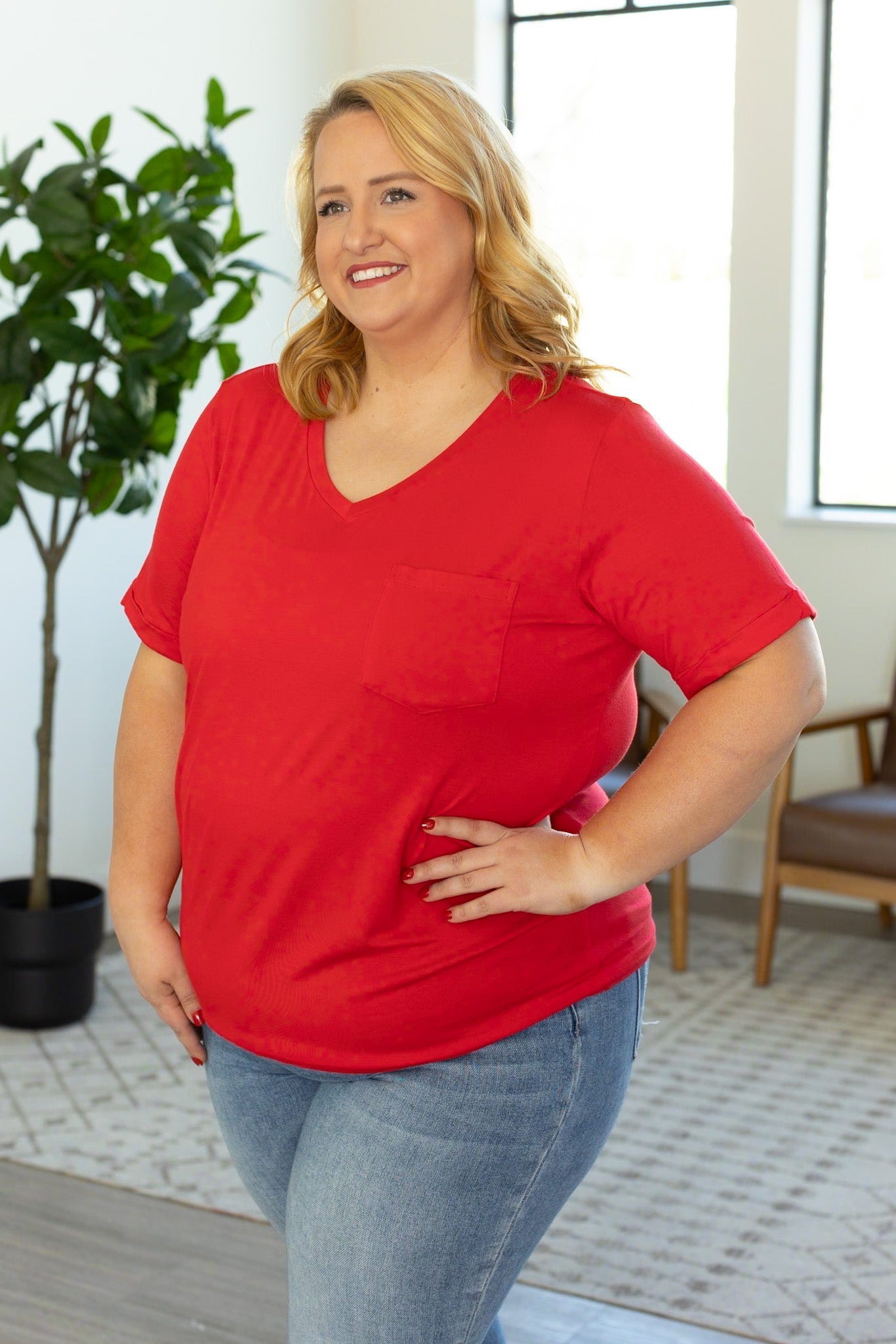 Sophie Pocket Tee - Red|Corner Stone Spa Boutique-Shirts- Corner Stone Spa and Salon Boutique in Stoughton, Wisconsin