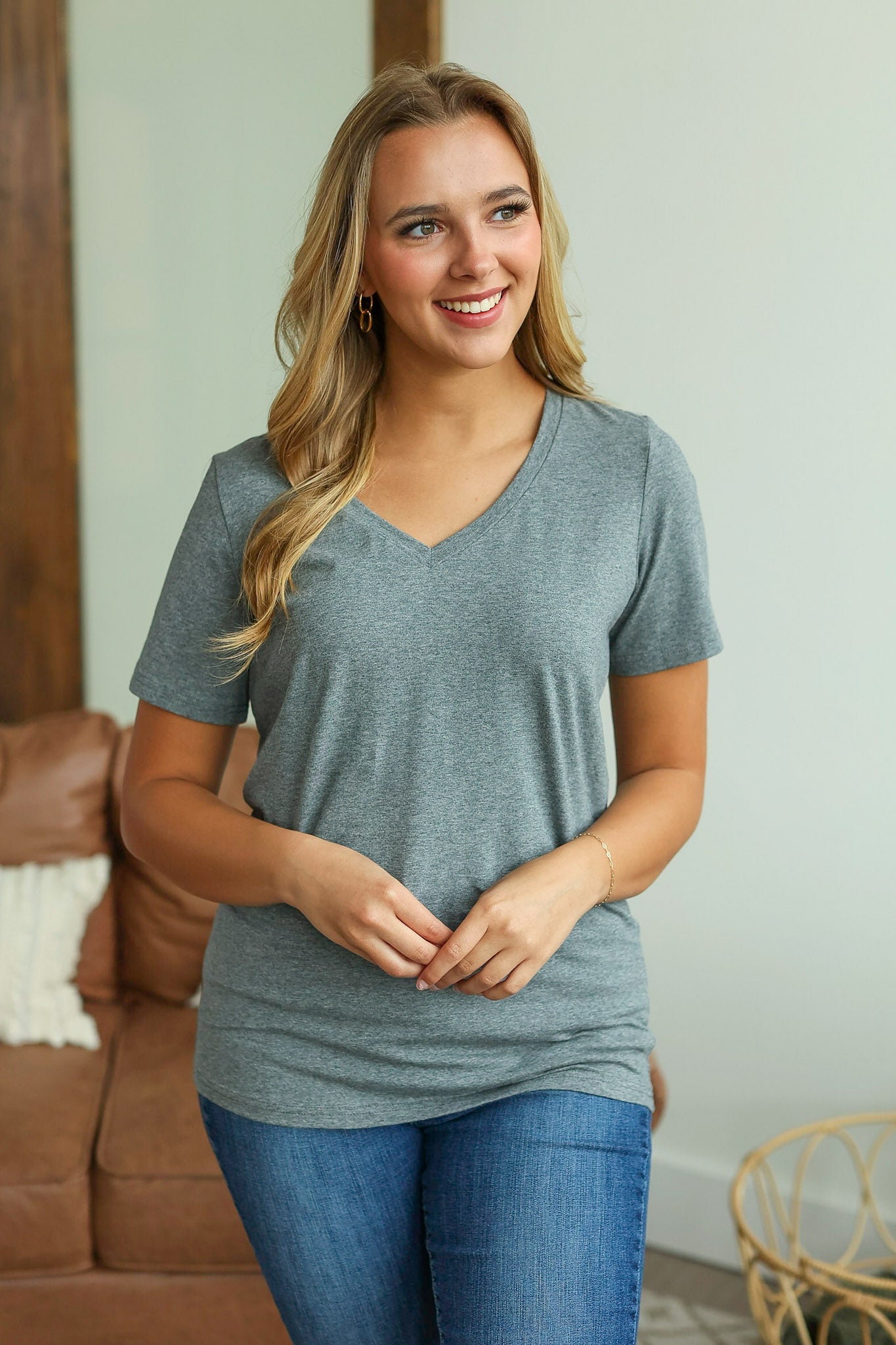 Olivia Tee - Charcoal|Corner Stone Spa Boutique-Tops- Corner Stone Spa and Salon Boutique in Stoughton, Wisconsin