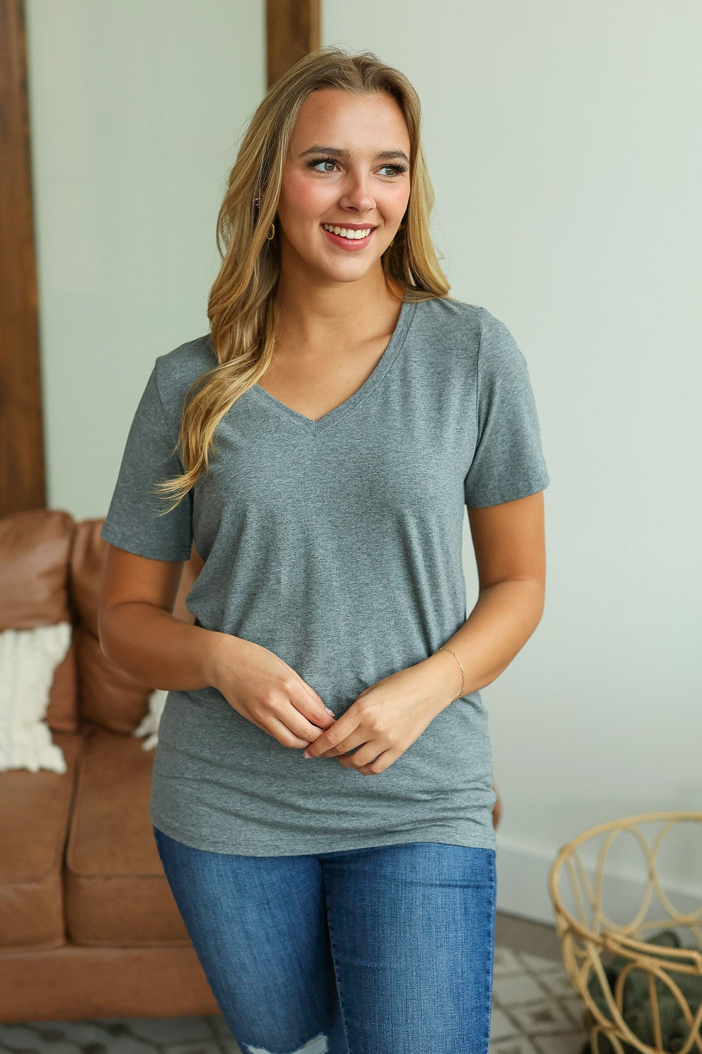 Olivia Tee - Charcoal|Corner Stone Spa Boutique-Tops- Corner Stone Spa and Salon Boutique in Stoughton, Wisconsin