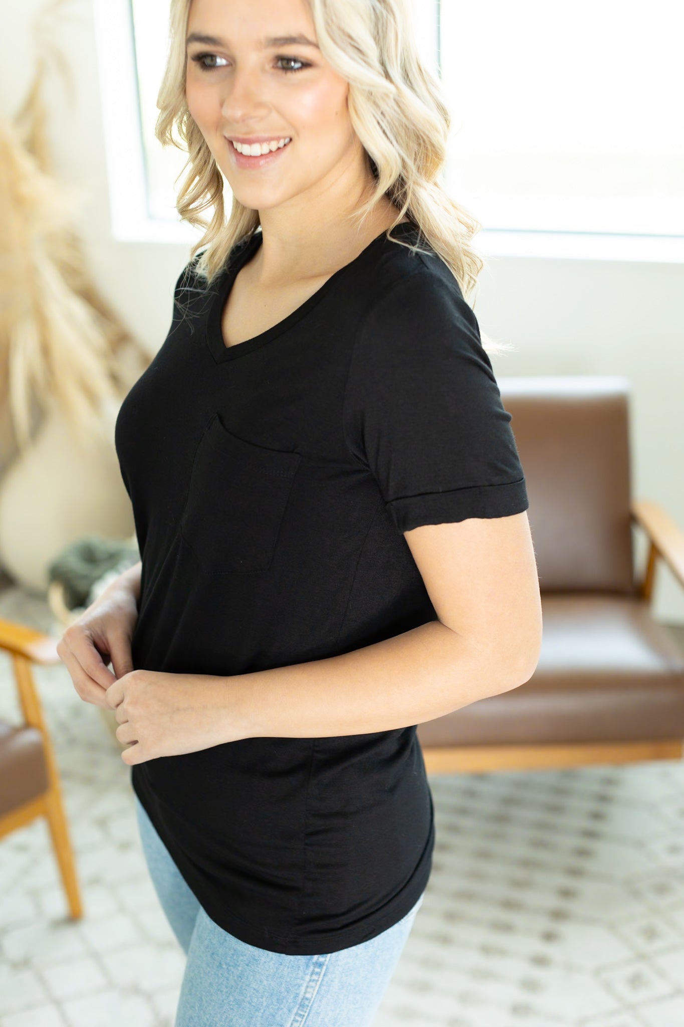 Sophie Pocket Tee - Black|Corner Stone Spa Boutique-Shirts- Corner Stone Spa and Salon Boutique in Stoughton, Wisconsin