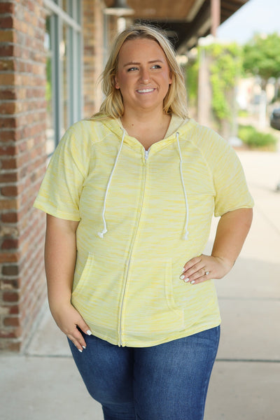 Short Sleeve ZipUp Hoodie - Yellow|Corner Stone Spa Boutique-clothing- Corner Stone Spa and Salon Boutique in Stoughton, Wisconsin
