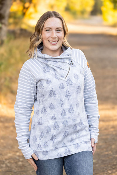 Classic Zoey ZipCowl Sweatshirt - Grey Trees and Stripes-Pullover- Corner Stone Spa and Salon Boutique in Stoughton, Wisconsin