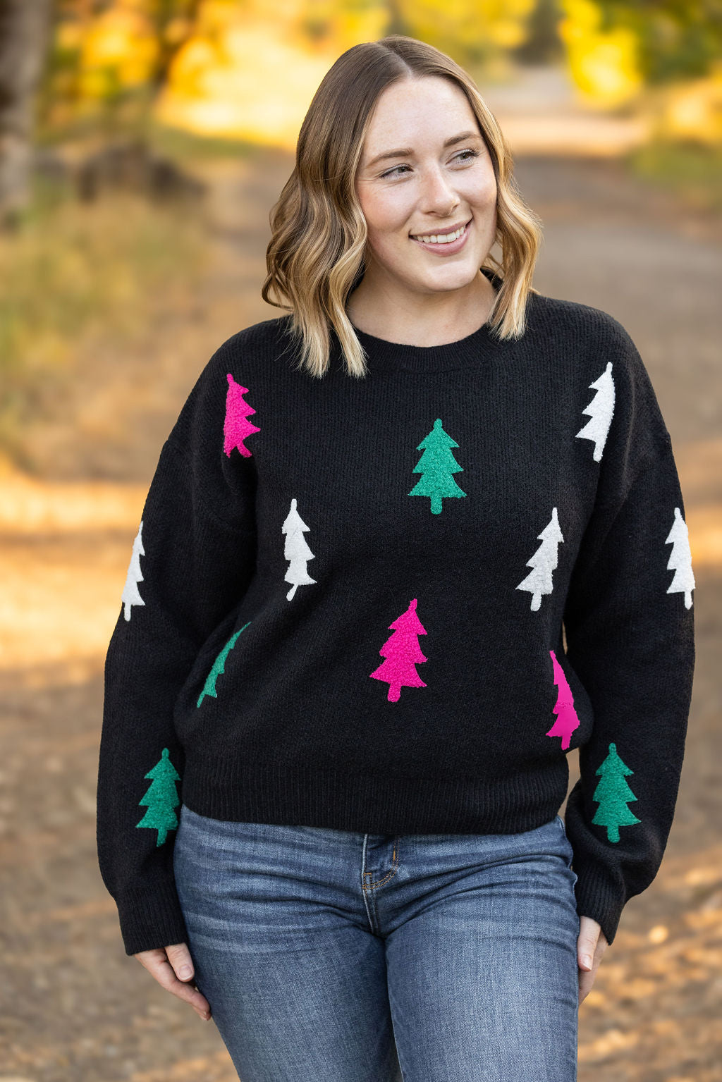 Festive Bright Trees Sweater-Sweater- Corner Stone Spa and Salon Boutique in Stoughton, Wisconsin