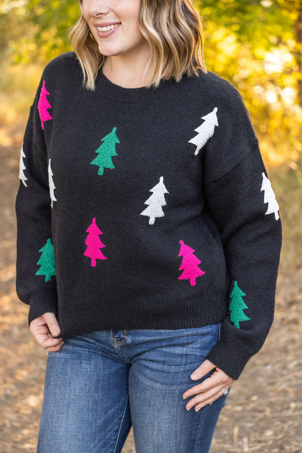 Festive Bright Trees Sweater-Sweater- Corner Stone Spa and Salon Boutique in Stoughton, Wisconsin