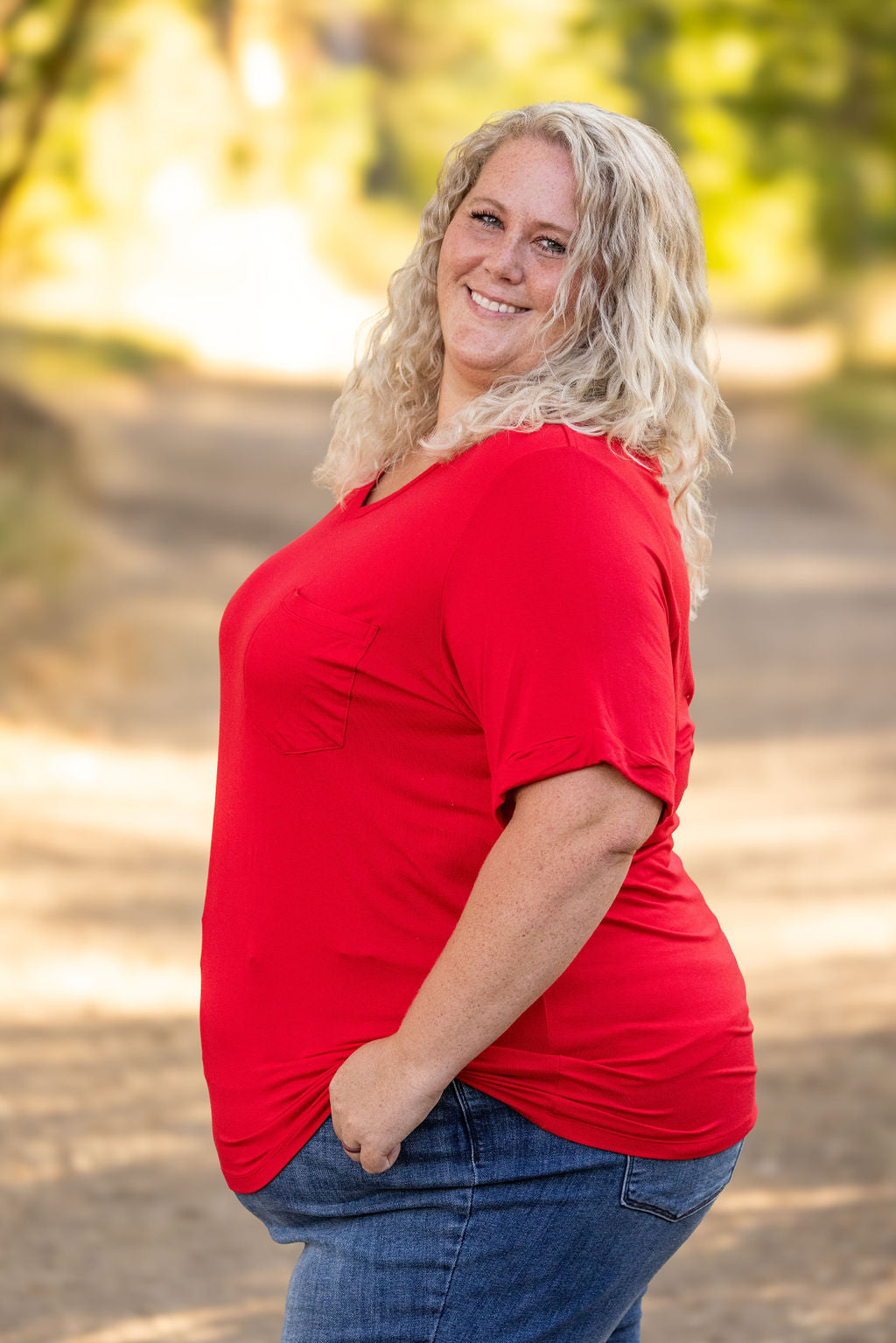 Sophie Pocket Tee - Red|Corner Stone Spa Boutique-Shirts- Corner Stone Spa and Salon Boutique in Stoughton, Wisconsin