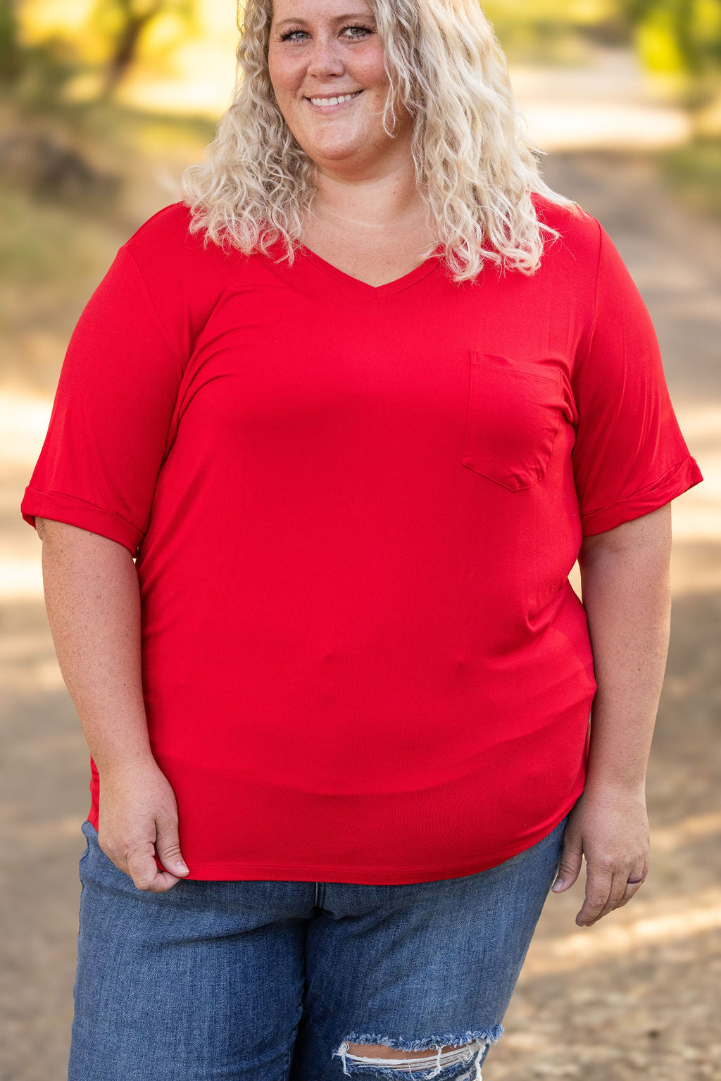 Sophie Pocket Tee - Red|Corner Stone Spa Boutique-Shirts- Corner Stone Spa and Salon Boutique in Stoughton, Wisconsin