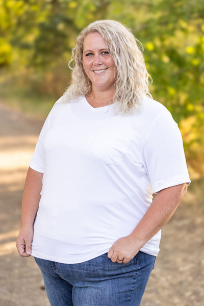 Sophie Pocket Tee - White|Corner Stone Spa Boutique-Shirts- Corner Stone Spa and Salon Boutique in Stoughton, Wisconsin