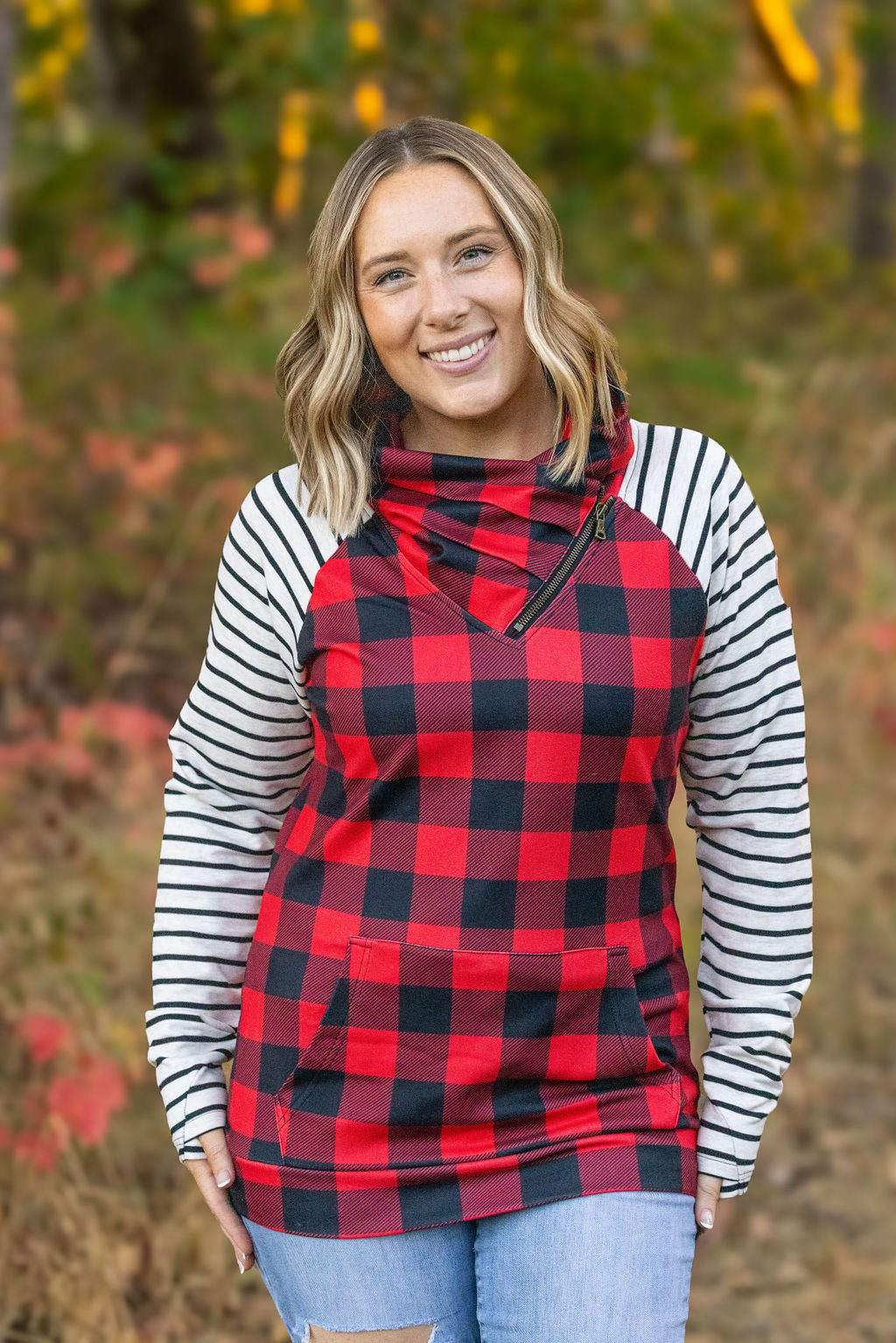 Zoey ZipCowl - Buffalo Plaid and Oatmeal Stripes-clothing- Corner Stone Spa and Salon Boutique in Stoughton, Wisconsin