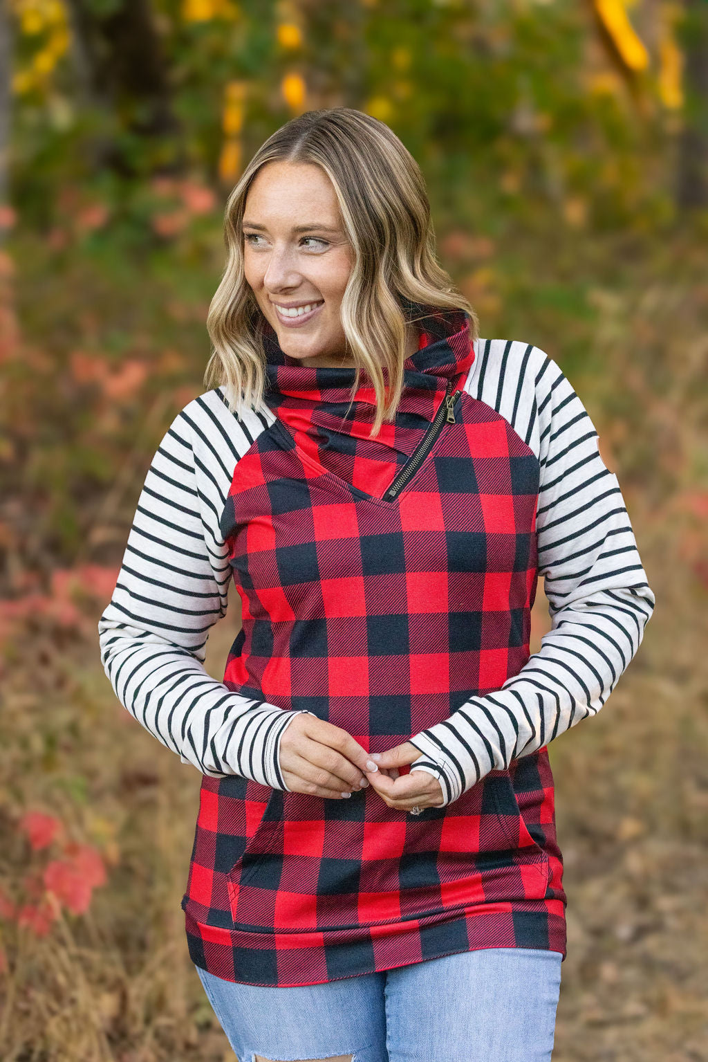 Zoey ZipCowl - Buffalo Plaid and Oatmeal Stripes-clothing- Corner Stone Spa and Salon Boutique in Stoughton, Wisconsin