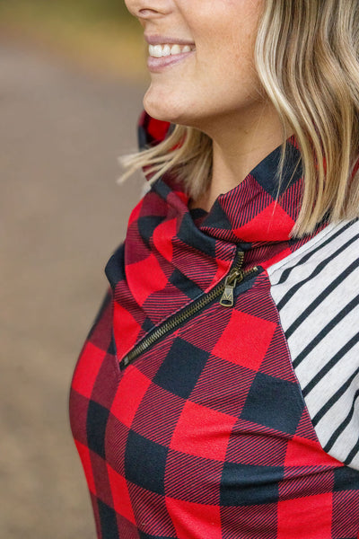 Zoey ZipCowl - Buffalo Plaid and Oatmeal Stripes-clothing- Corner Stone Spa and Salon Boutique in Stoughton, Wisconsin