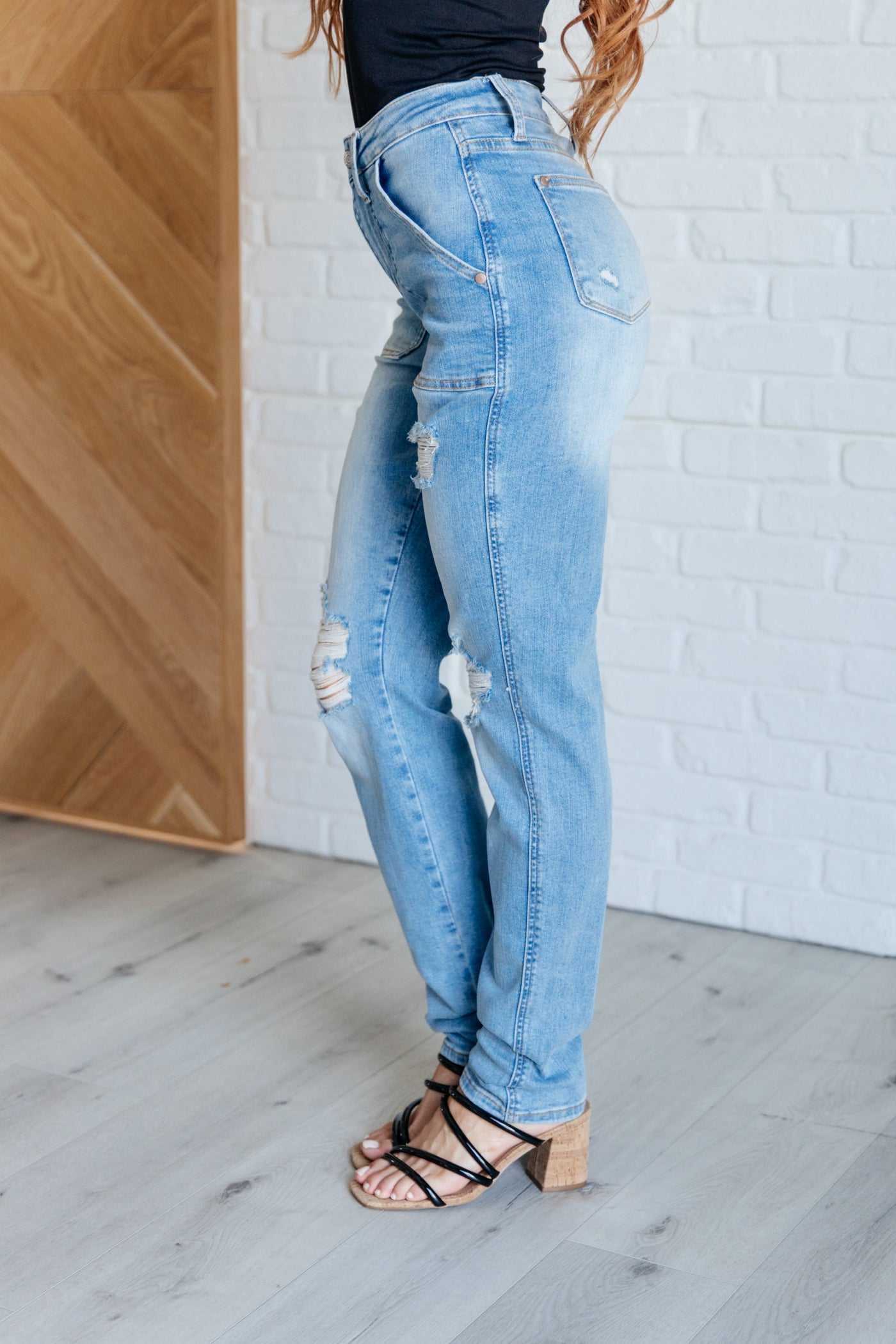 Aiden High Rise Patch Pocket Distressed Boyfriend Jeans|Corner Stone Spa Boutique-Womens- Corner Stone Spa and Salon Boutique in Stoughton, Wisconsin