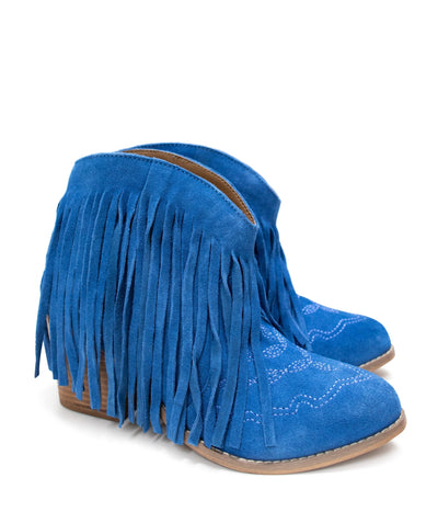 Amos Fringe Ankle Bootie in Blue Suede|Corner Stone Spa Boutique-Shoes- Corner Stone Spa and Salon Boutique in Stoughton, Wisconsin