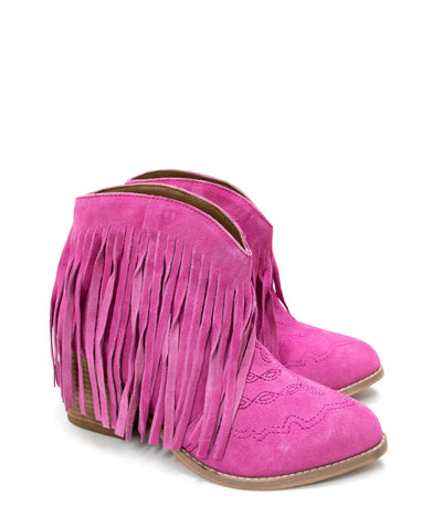 Amos Fringe Ankle Bootie in Magenta Suede|Corner Stone Spa Boutique-Shoes- Corner Stone Spa and Salon Boutique in Stoughton, Wisconsin