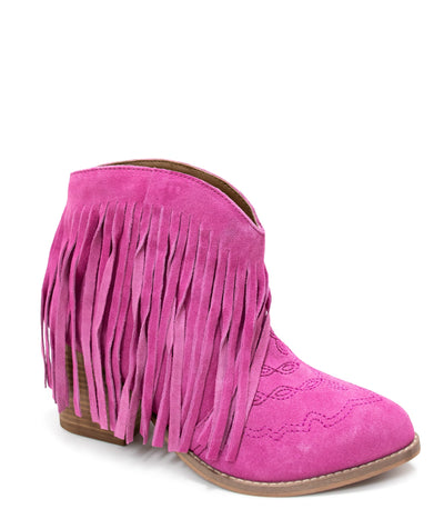 Amos Fringe Ankle Bootie in Magenta Suede|Corner Stone Spa Boutique-Shoes- Corner Stone Spa and Salon Boutique in Stoughton, Wisconsin