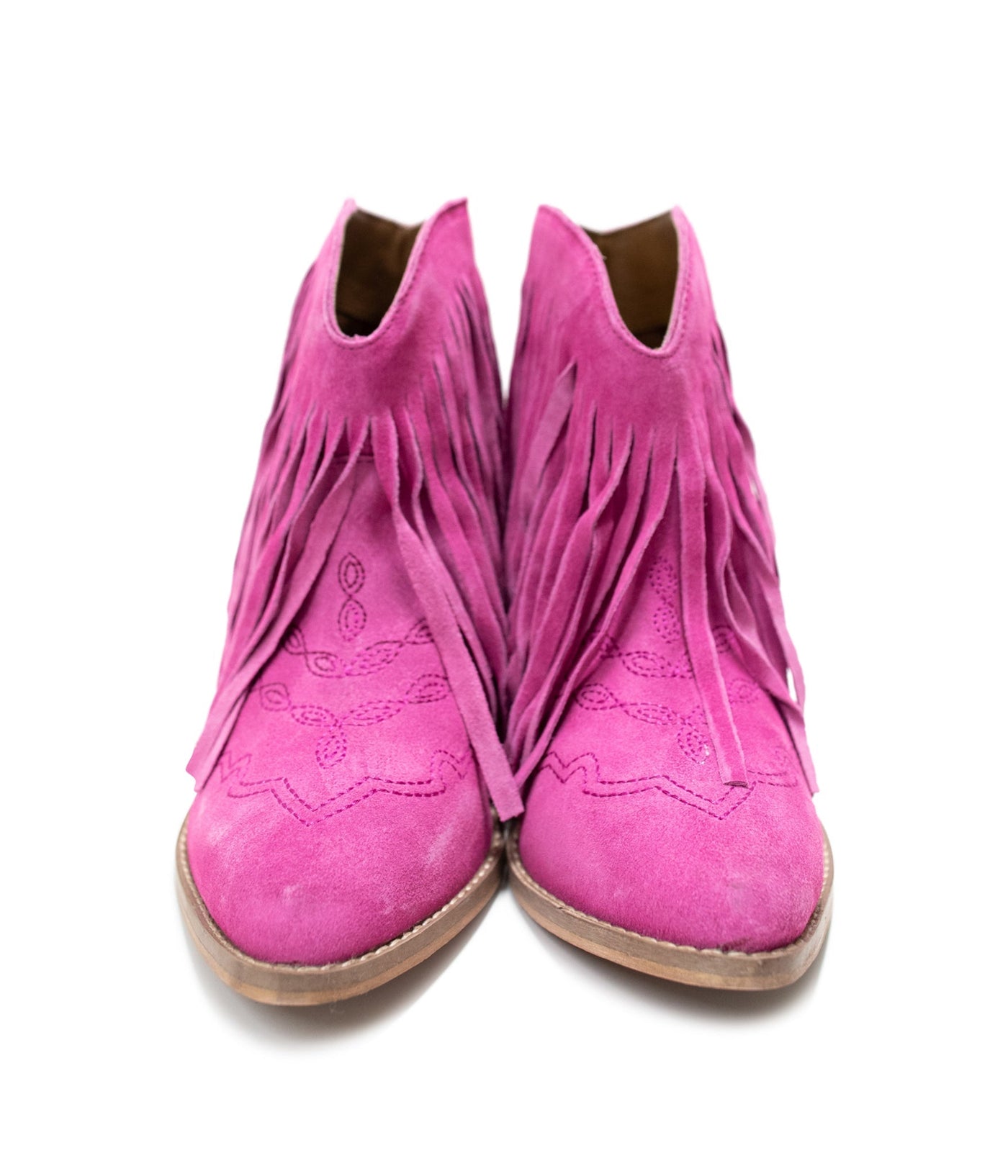 Amos Fringe Ankle Bootie in Magenta Suede|Corner Stone Spa Boutique-Shoes- Corner Stone Spa and Salon Boutique in Stoughton, Wisconsin