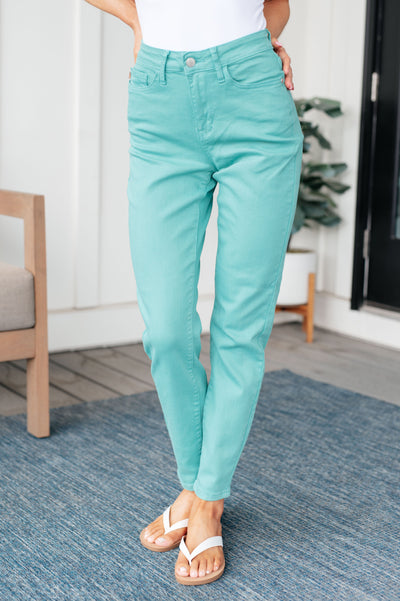 Bridgette High Rise Garment Dyed Slim Jeans in Aquamarine|Corner Stone Spa Boutique-Womens- Corner Stone Spa and Salon Boutique in Stoughton, Wisconsin