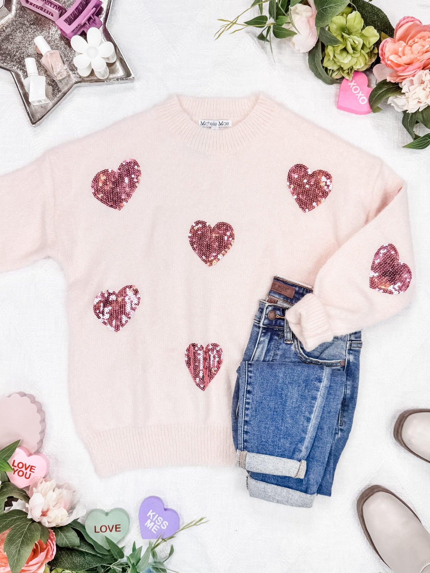 Sparkle Hearts Sweater-clothing- Corner Stone Spa and Salon Boutique in Stoughton, Wisconsin