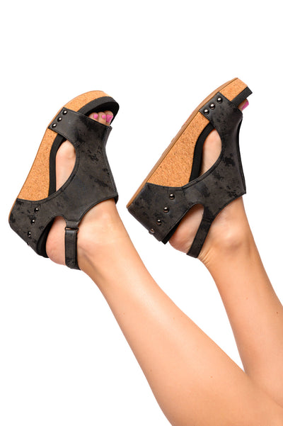 Carley Wedge Sandals in Black Metallic-Womens- Corner Stone Spa and Salon Boutique in Stoughton, Wisconsin