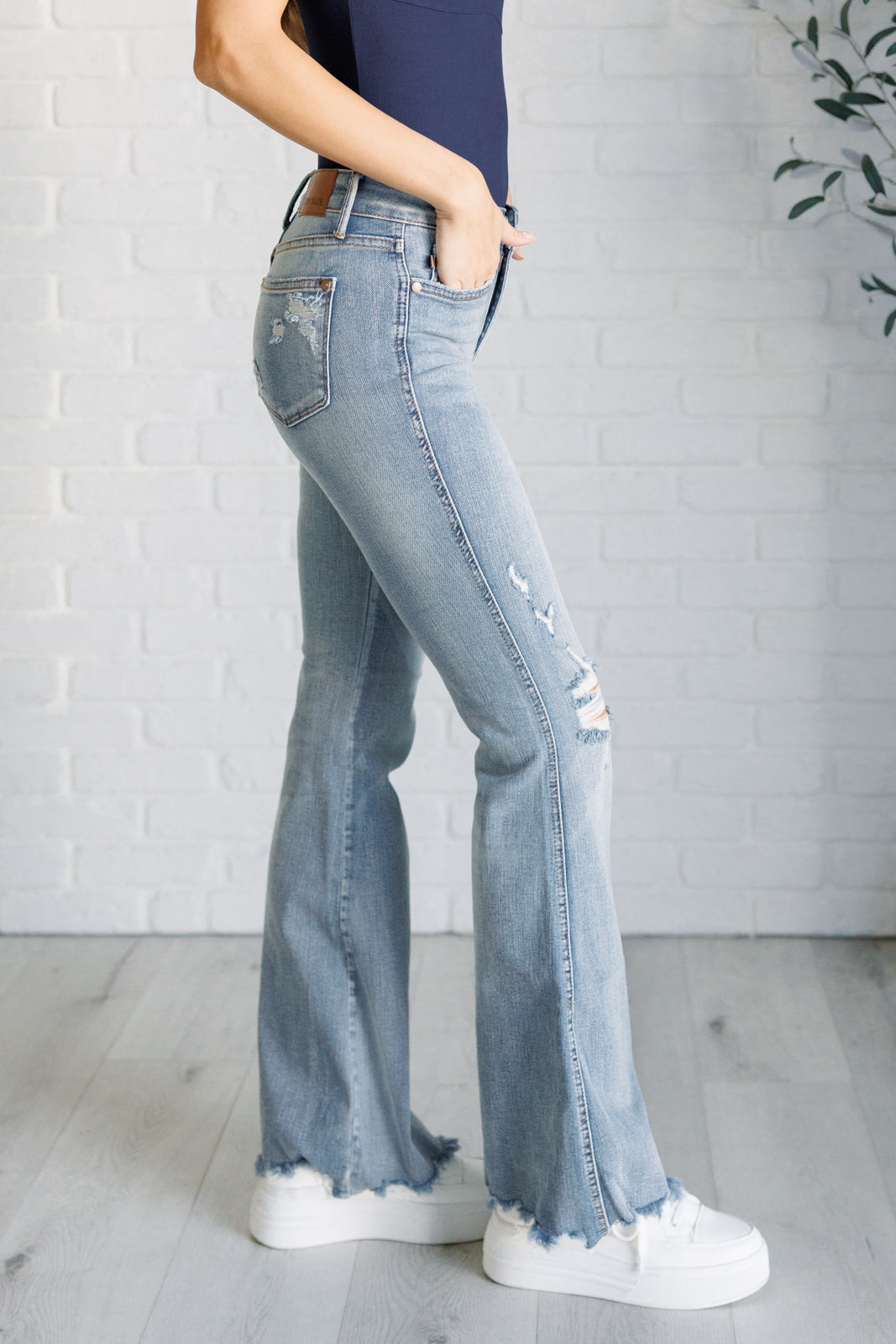 Caroline Mid Rise Control Top Distressed Flare Jeans-Womens- Corner Stone Spa and Salon Boutique in Stoughton, Wisconsin