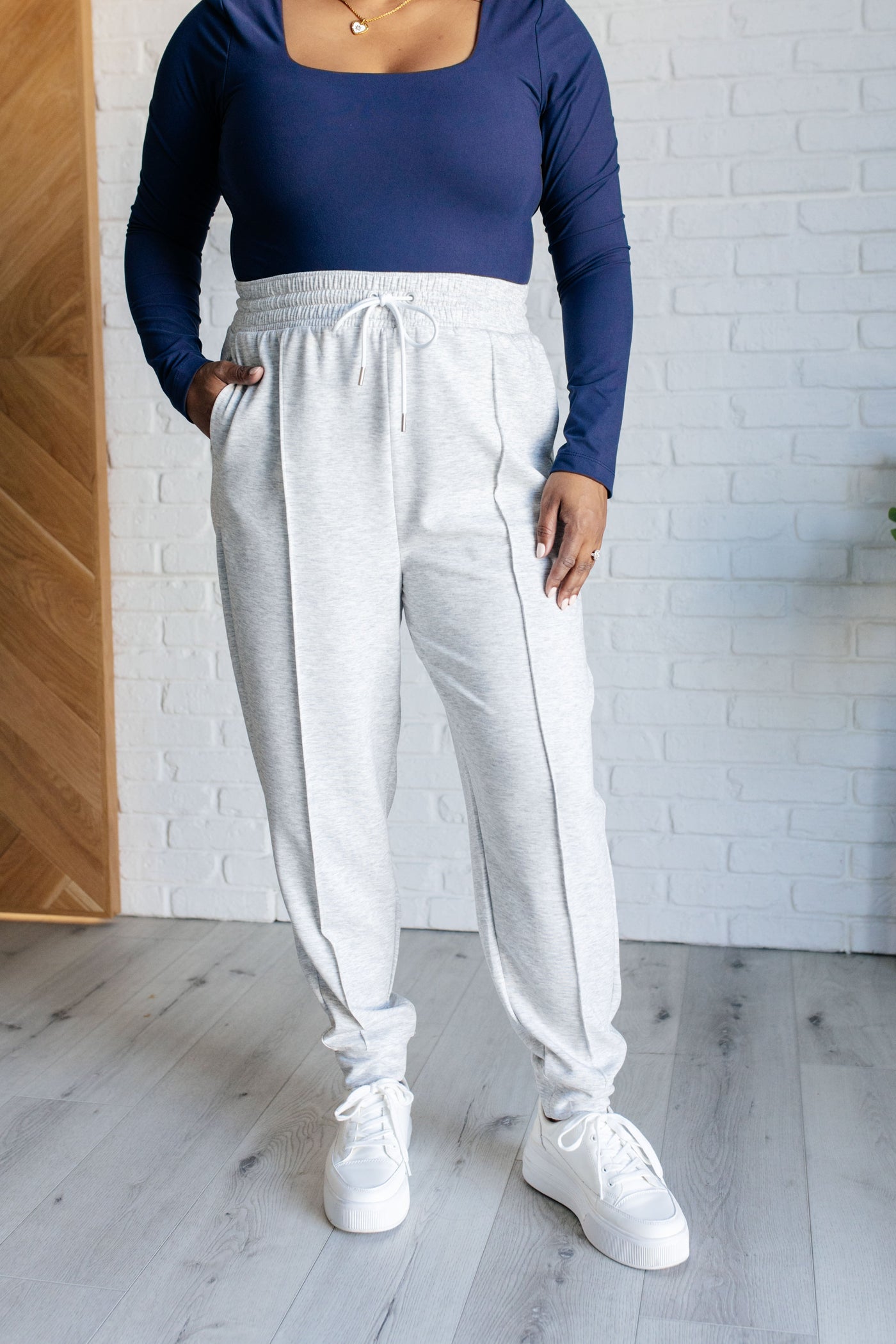 Center Seam Scuba Joggers in Heather Grey|Corner Stone Spa Boutique-Bottoms- Corner Stone Spa and Salon Boutique in Stoughton, Wisconsin