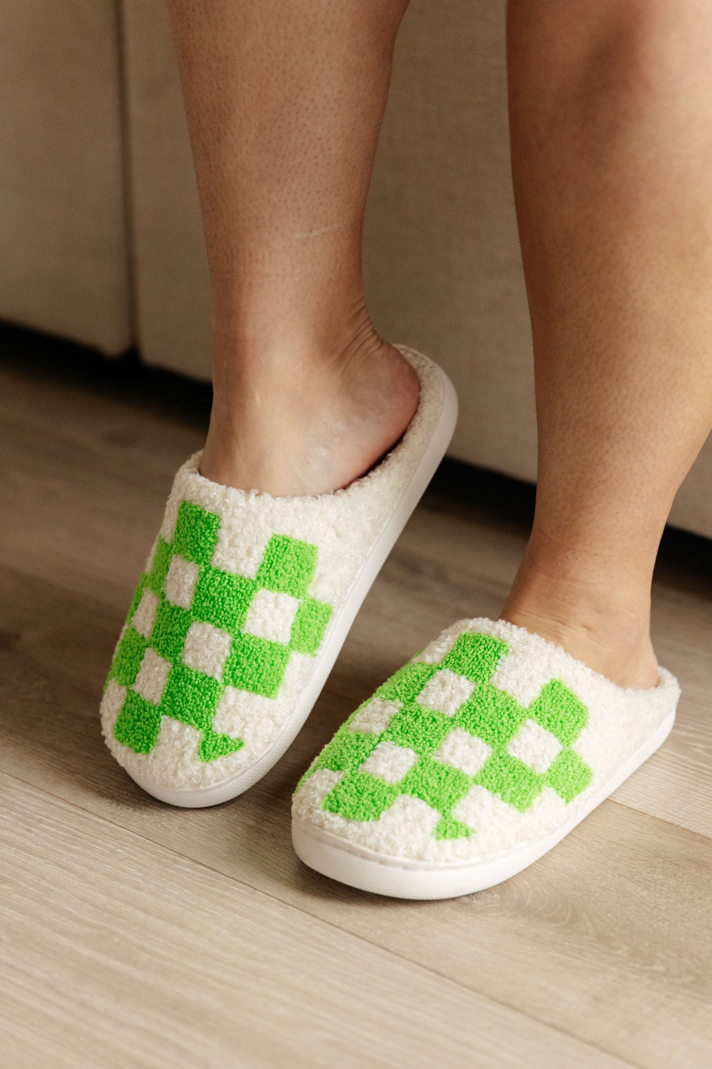 Checked Out Slippers in Green|Corner Stone Spa Boutique-Womens- Corner Stone Spa and Salon Boutique in Stoughton, Wisconsin