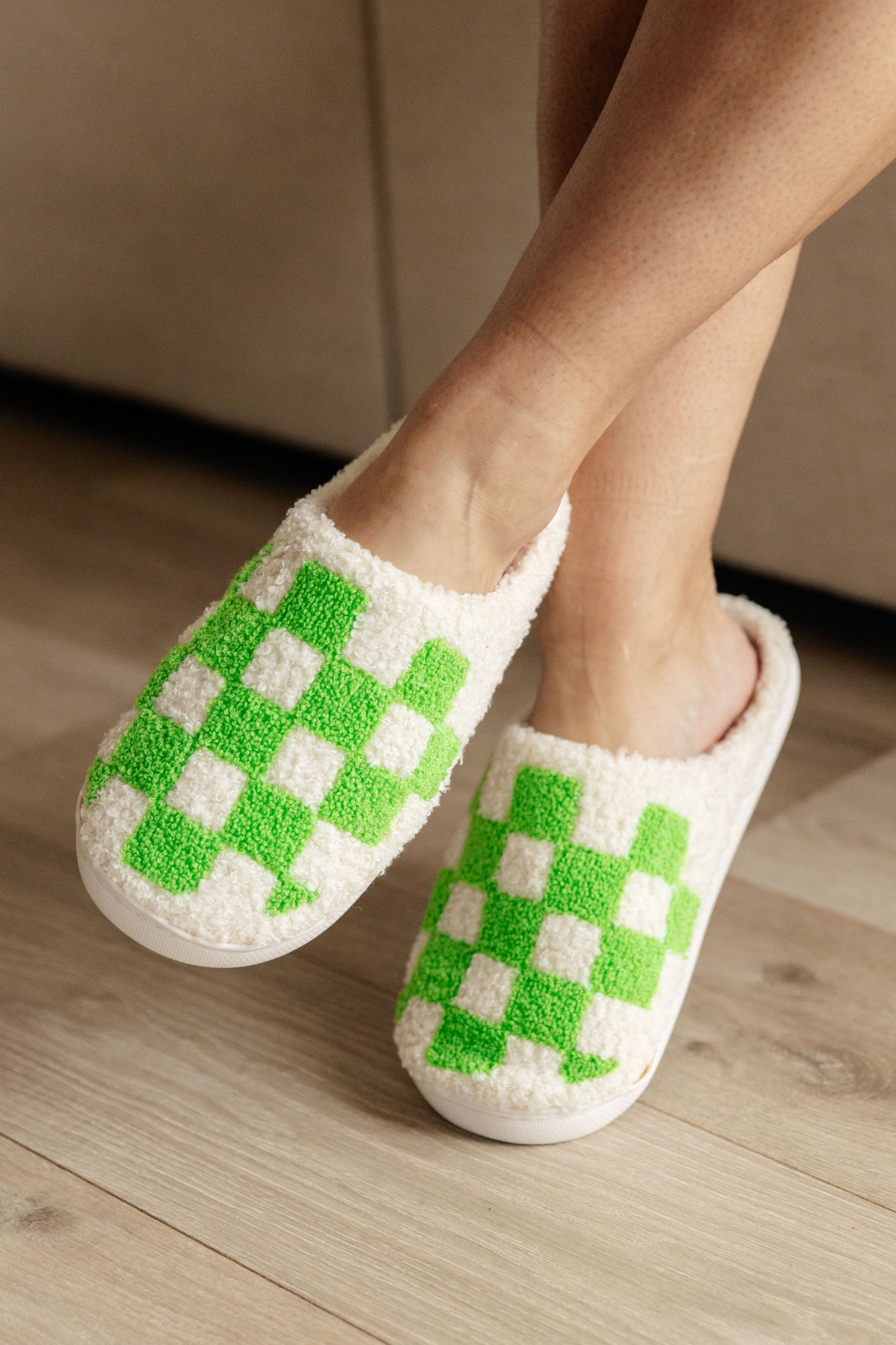 Checked Out Slippers in Green|Corner Stone Spa Boutique-Womens- Corner Stone Spa and Salon Boutique in Stoughton, Wisconsin