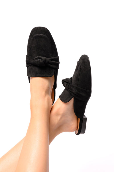 Clingy Mules in Black Faux Suede-Shoes- Corner Stone Spa and Salon Boutique in Stoughton, Wisconsin