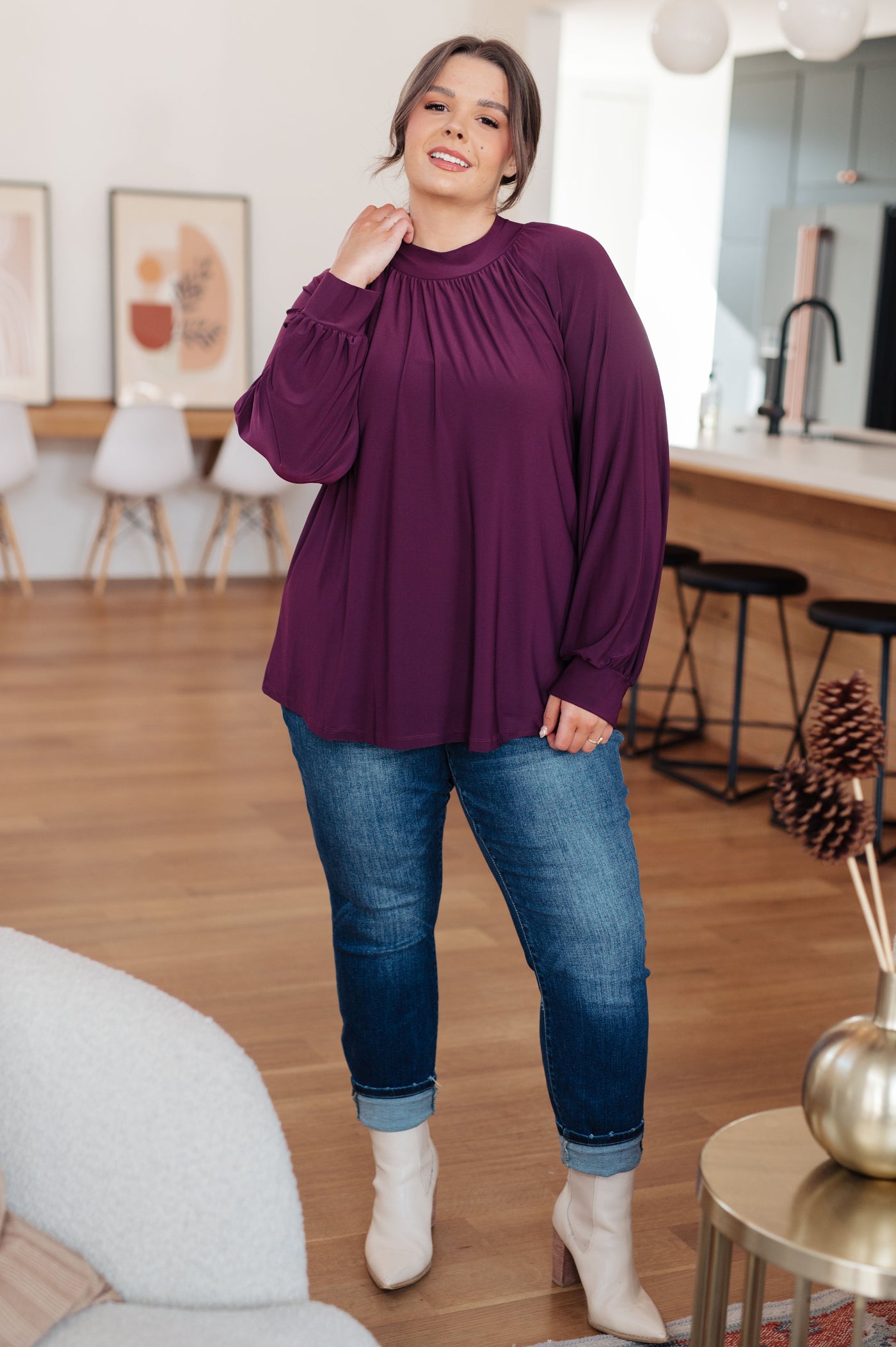 Closing Time Mock Neck Blouse|Corner Stone Spa Boutique-Tops- Corner Stone Spa and Salon Boutique in Stoughton, Wisconsin