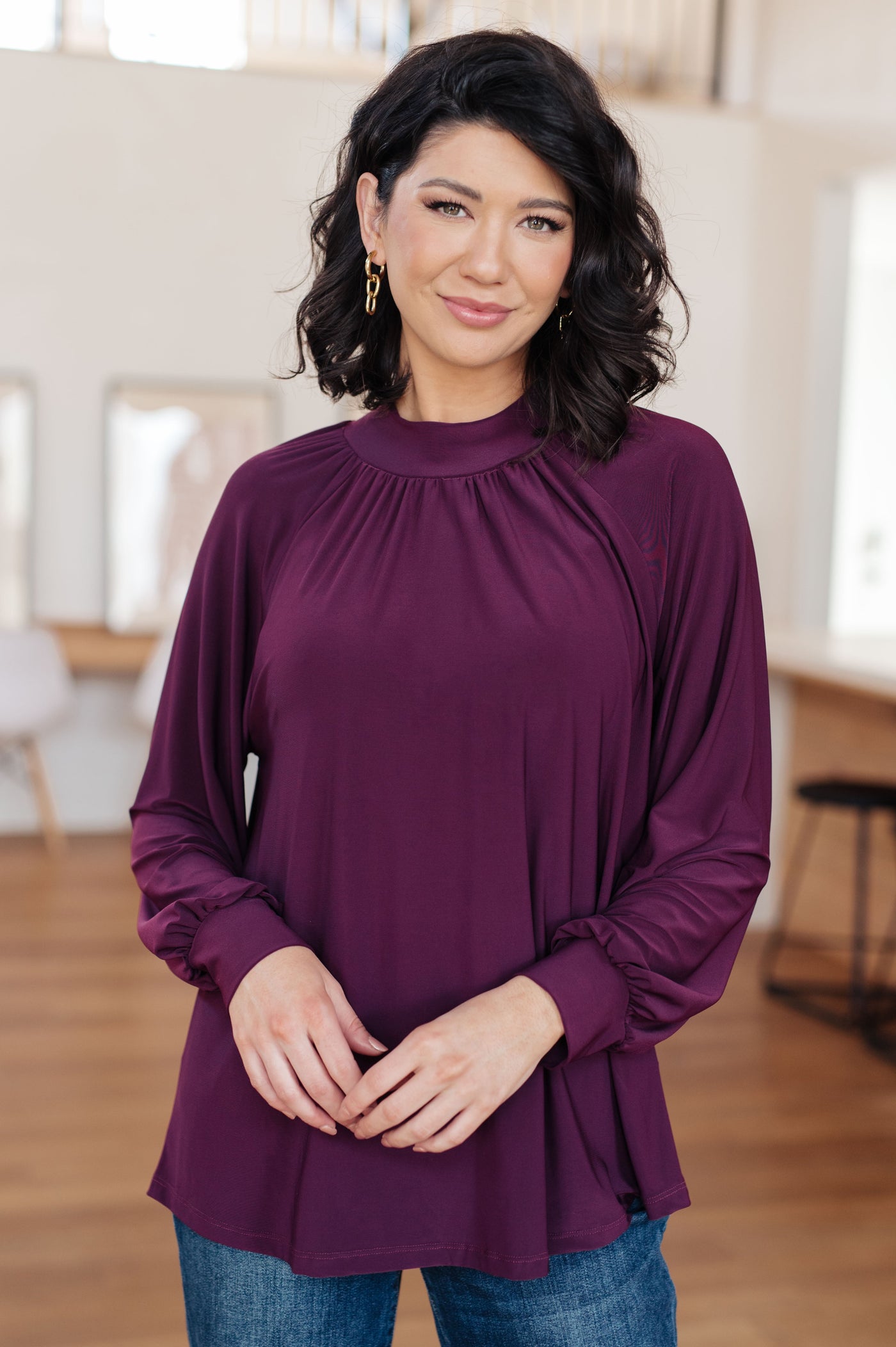 Closing Time Mock Neck Blouse|Corner Stone Spa Boutique-Tops- Corner Stone Spa and Salon Boutique in Stoughton, Wisconsin