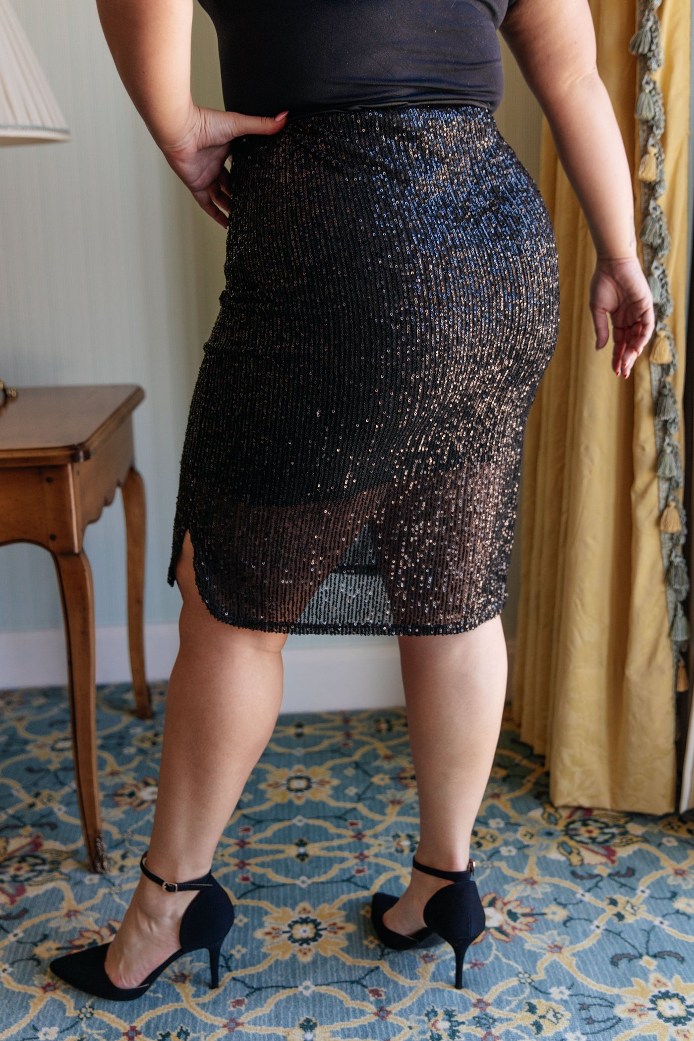 Gilded Age Sequin Skirt in Black|Corner Stone Spa Boutique-Bottoms- Corner Stone Spa and Salon Boutique in Stoughton, Wisconsin