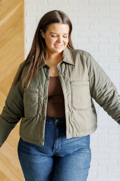 Hear Me Out Lightweight Puffer Jacket in Olive|Corner Stone Spa Boutique-Layers- Corner Stone Spa and Salon Boutique in Stoughton, Wisconsin