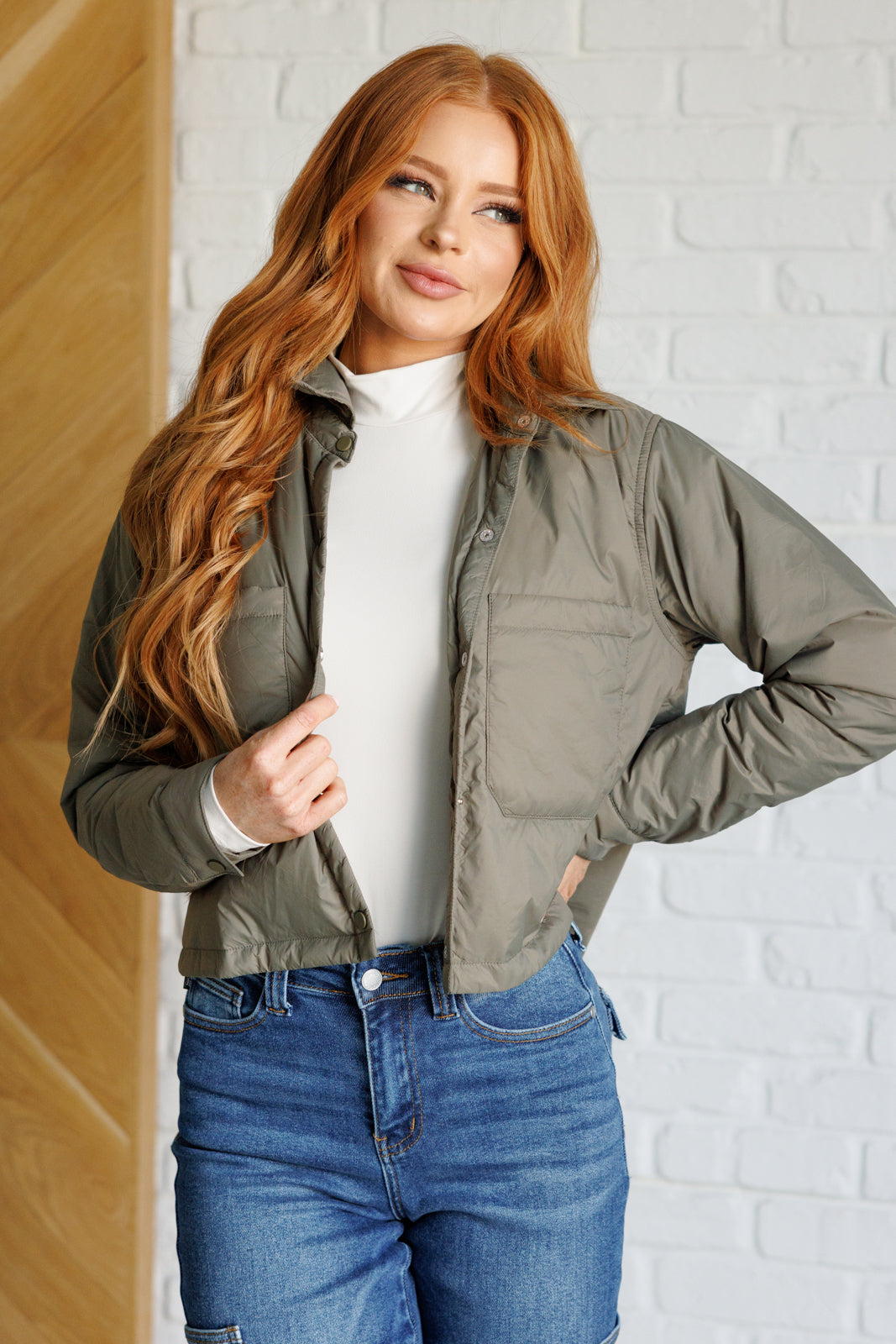 Hear Me Out Lightweight Puffer Jacket in Olive|Corner Stone Spa Boutique-Layers- Corner Stone Spa and Salon Boutique in Stoughton, Wisconsin