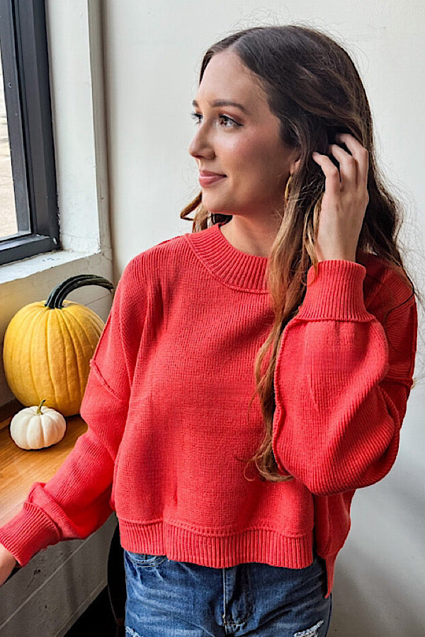 ETA 8/2 - Autumn Breeze Orange Crop Sweater|Corner Stone Spa Salon-WS 104 Sweaters- Corner Stone Spa and Salon Boutique in Stoughton, Wisconsin