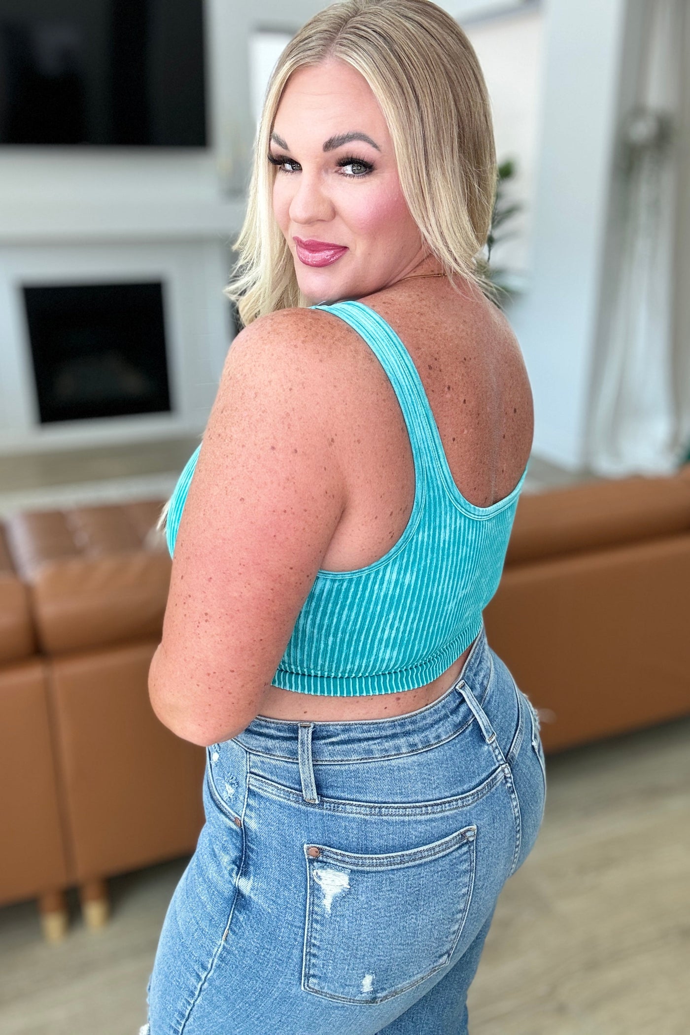 When and Where Reversible Ribbed Cropped Tank in Light Teal|Corner Stone Spa Boutique-Athleisure- Corner Stone Spa and Salon Boutique in Stoughton, Wisconsin