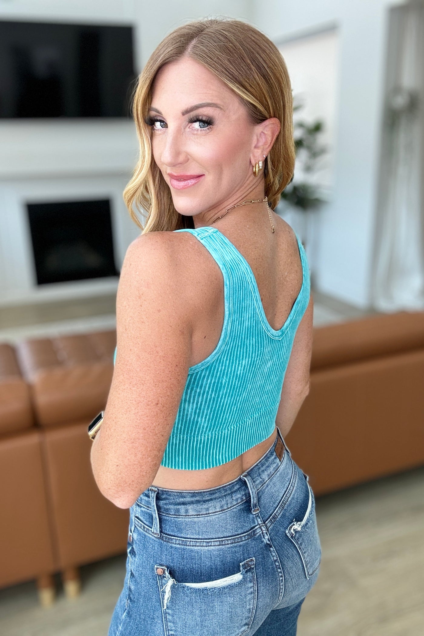 When and Where Reversible Ribbed Cropped Tank in Light Teal|Corner Stone Spa Boutique-Athleisure- Corner Stone Spa and Salon Boutique in Stoughton, Wisconsin