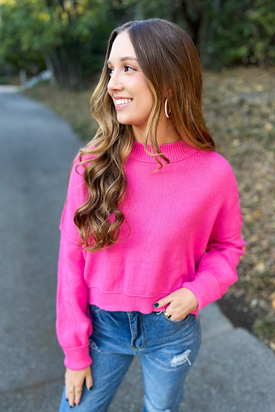 Spring Breeze Hot Pink Crop Sweater|Corner Stone Spa Salon-WS 104 Sweaters- Corner Stone Spa and Salon Boutique in Stoughton, Wisconsin