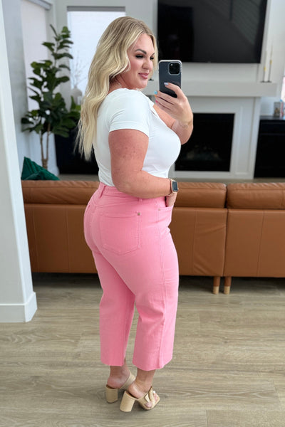 Lisa High Rise Control Top Wide Leg Crop Jeans in Pink|Corner Stone Spa Boutique-Denim- Corner Stone Spa and Salon Boutique in Stoughton, Wisconsin