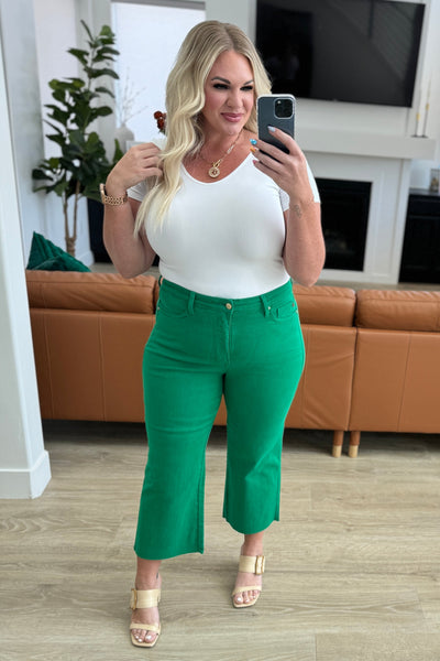 Lisa High Rise Control Top Wide Leg Crop Jeans in Kelly Green|Corner Stone Spa Boutique-Denim- Corner Stone Spa and Salon Boutique in Stoughton, Wisconsin