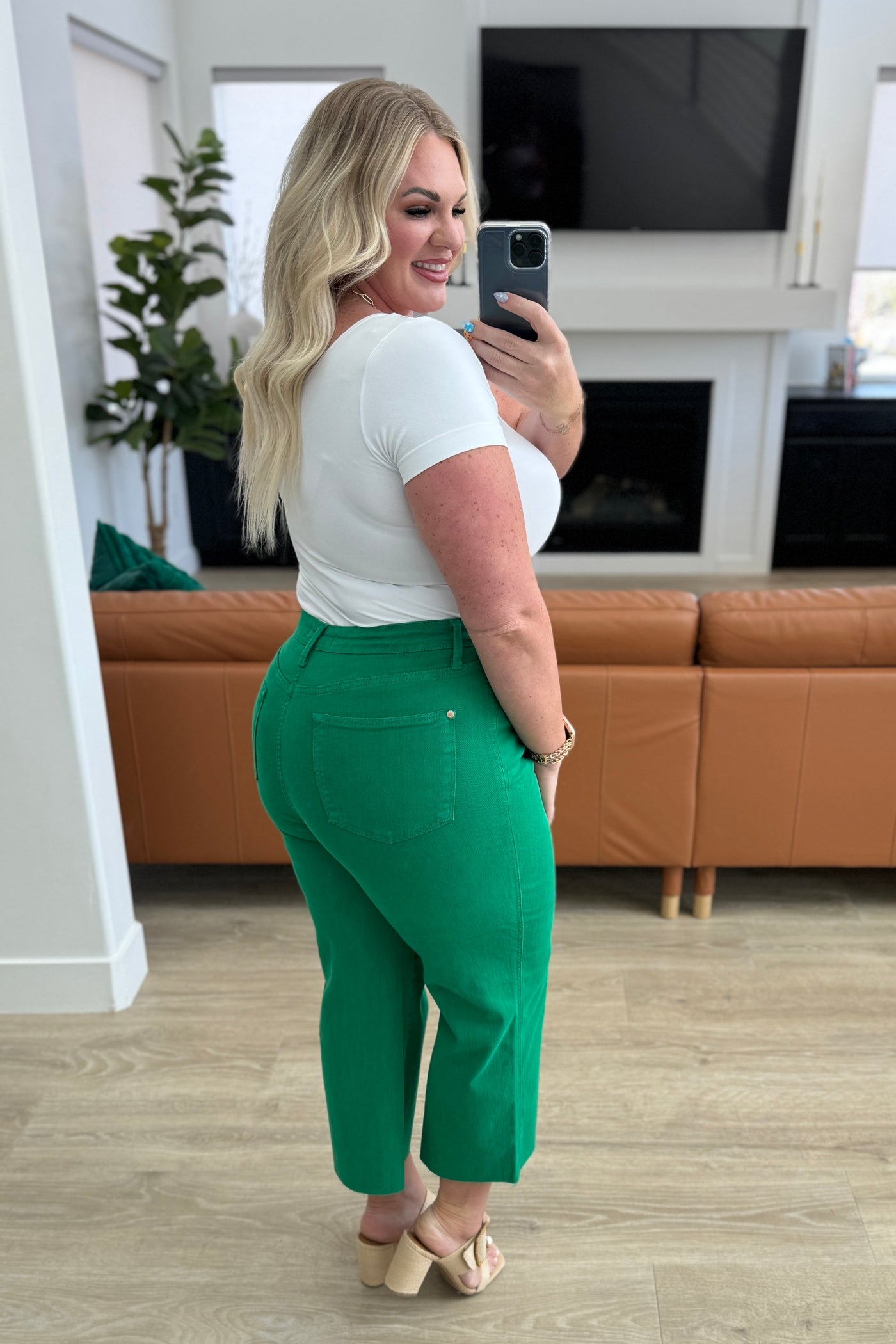 Lisa High Rise Control Top Wide Leg Crop Jeans in Kelly Green|Corner Stone Spa Boutique-Denim- Corner Stone Spa and Salon Boutique in Stoughton, Wisconsin