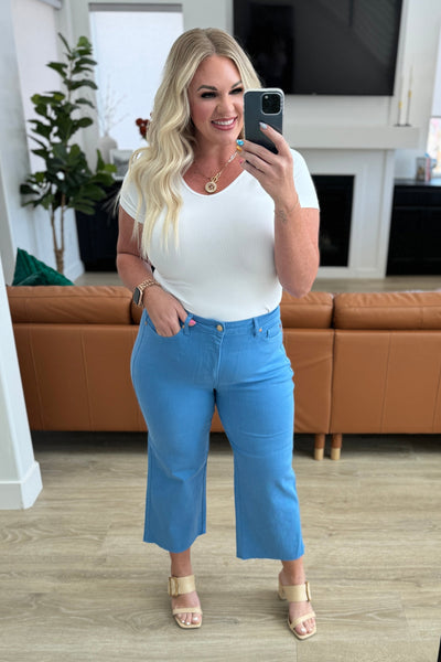 Lisa High Rise Control Top Wide Leg Crop Jeans in Sky Blue|Corner Stone Spa Boutique-Denim- Corner Stone Spa and Salon Boutique in Stoughton, Wisconsin