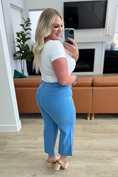 Lisa High Rise Control Top Wide Leg Crop Jeans in Sky Blue|Corner Stone Spa Boutique-Denim- Corner Stone Spa and Salon Boutique in Stoughton, Wisconsin